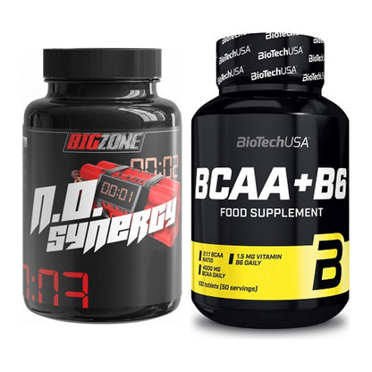 Trainings-Set: Big Zone N.O Synergy + BioTech BCAA+B6 100 Tabl – alle enthaltenen Artikel