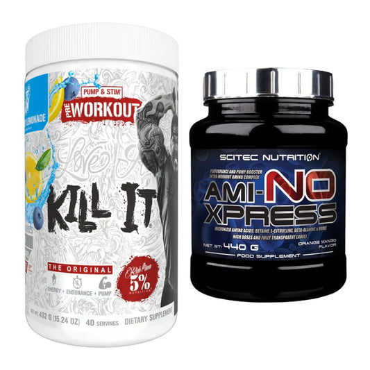 Treeningkomplekt: Rich Piana 5% Nutrition Kill It + Scitec Ami-NO Xpress – kõik esemed on kaasas