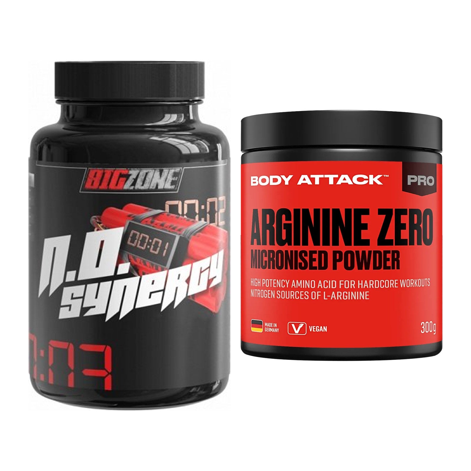 Trainings-Set: Big Zone N.O Synergy + Body Attack 100 % Arginine Zero – alle enthaltenen Artikel
