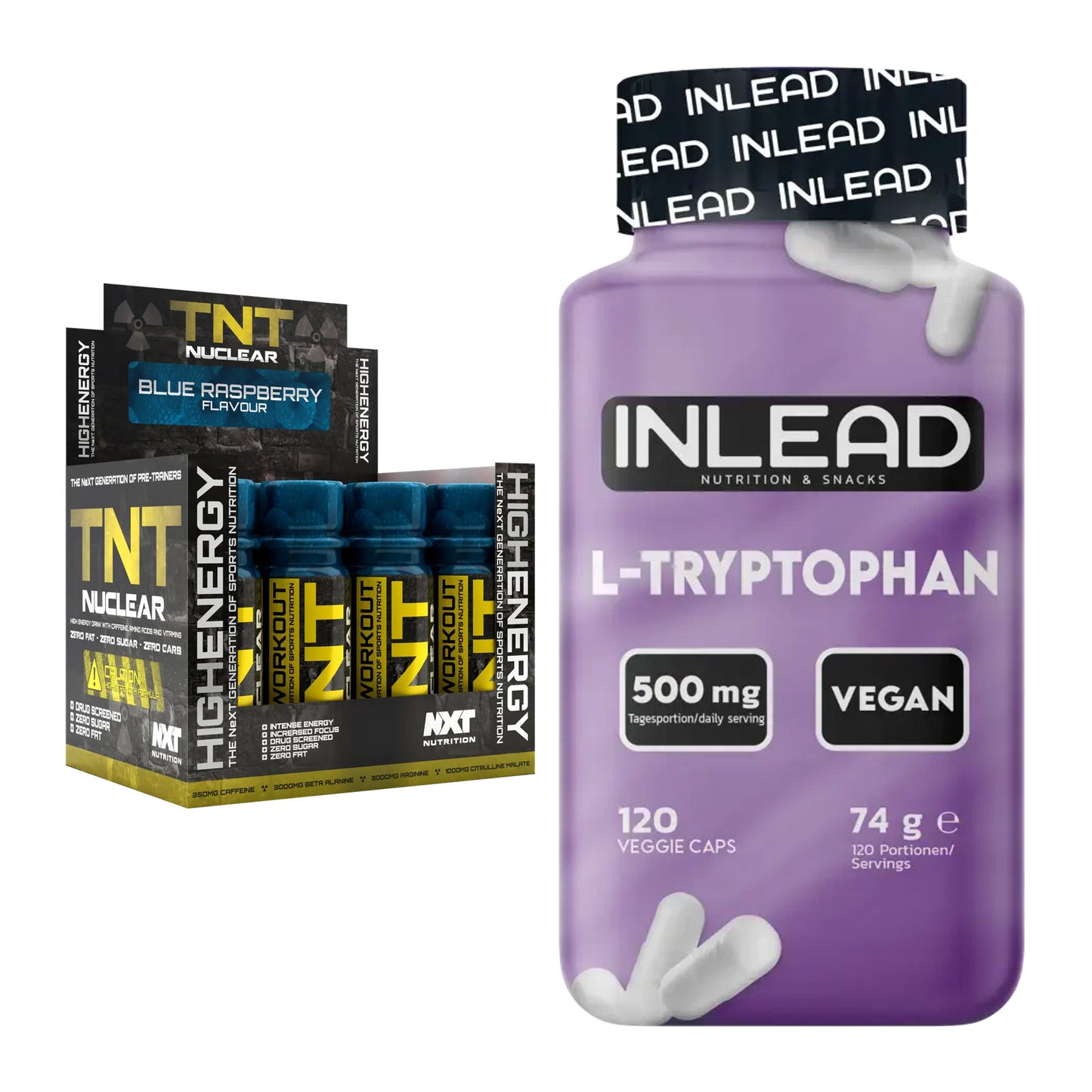 Trainings-Set: NXT Nutrition TNT Nuclear + INLEAD L-Tryptophan 500mg – alle enthaltenen Artikel