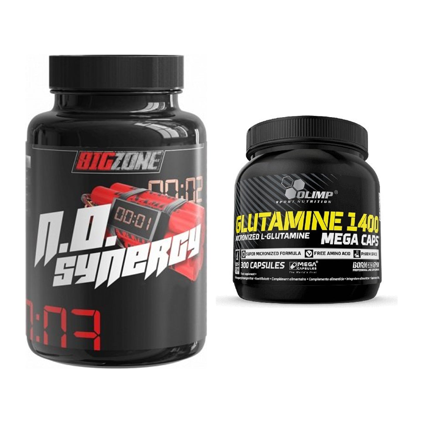 Trainings-Set: Big Zone N.O Synergy + Olimp L-Glutamine Mega Caps – alle enthaltenen Artikel