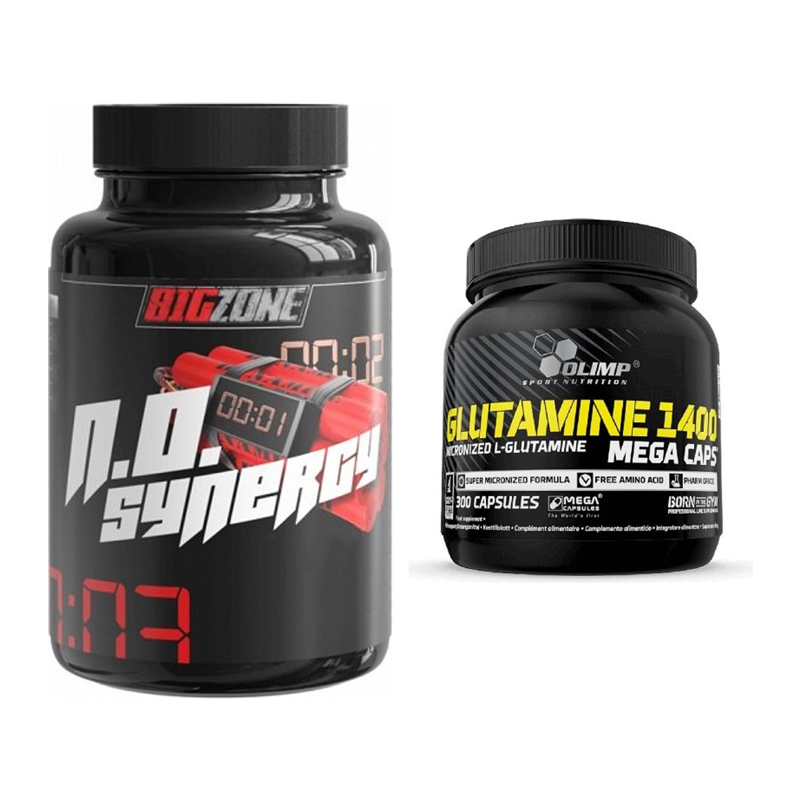 Trainings-Set: Big Zone N.O Synergy + Olimp L-Glutamine Mega Caps – alle enthaltenen Artikel