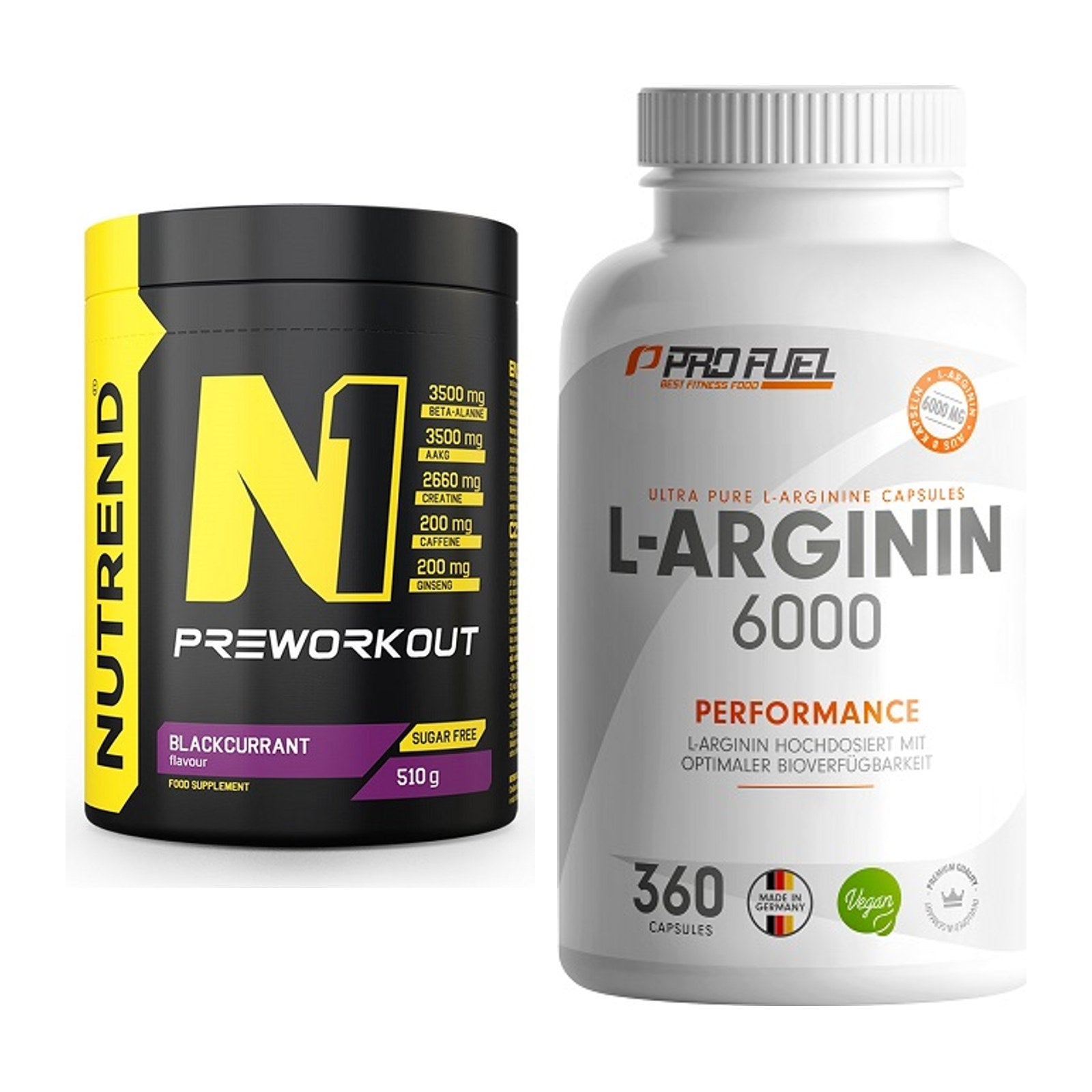 Trainings-Set: Nutrend N1 Preworkout + ProFuel L-Arginin 6000 – alle enthaltenen Artikel