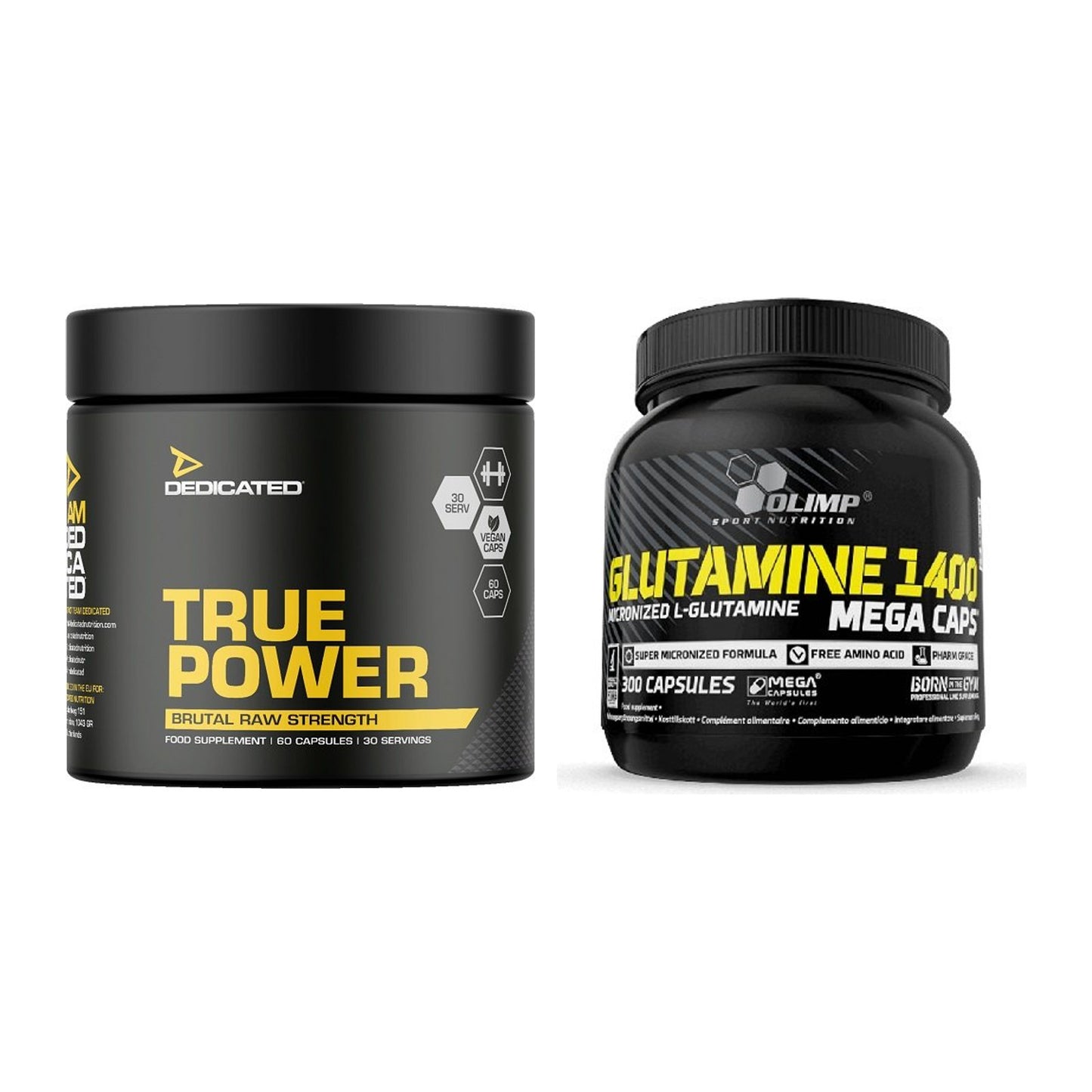 Trainings-Set: Dedicated True Power + Olimp L-Glutamine Mega Caps – alle enthaltenen Artikel