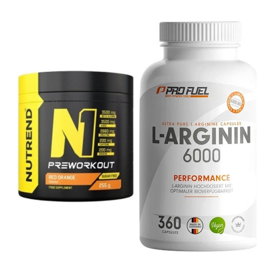 Trainings-Set: Nutrend N1 Preworkout 255g NEU + ProFuel L-Arginin 6000 – alle enthaltenen Artikel