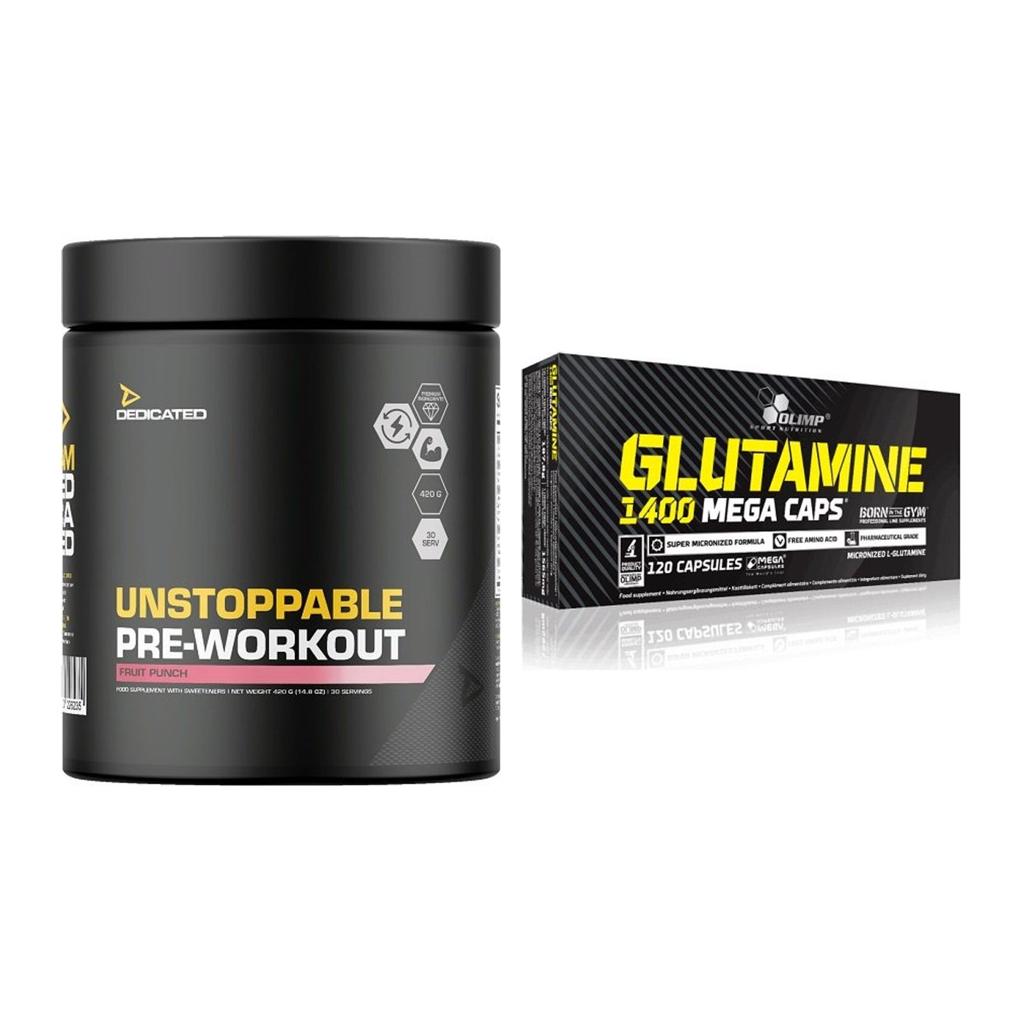 Trainings-Set: Dedicated Unstoppable + Olimp L-Glutamine Mega Caps – alle enthaltenen Artikel
