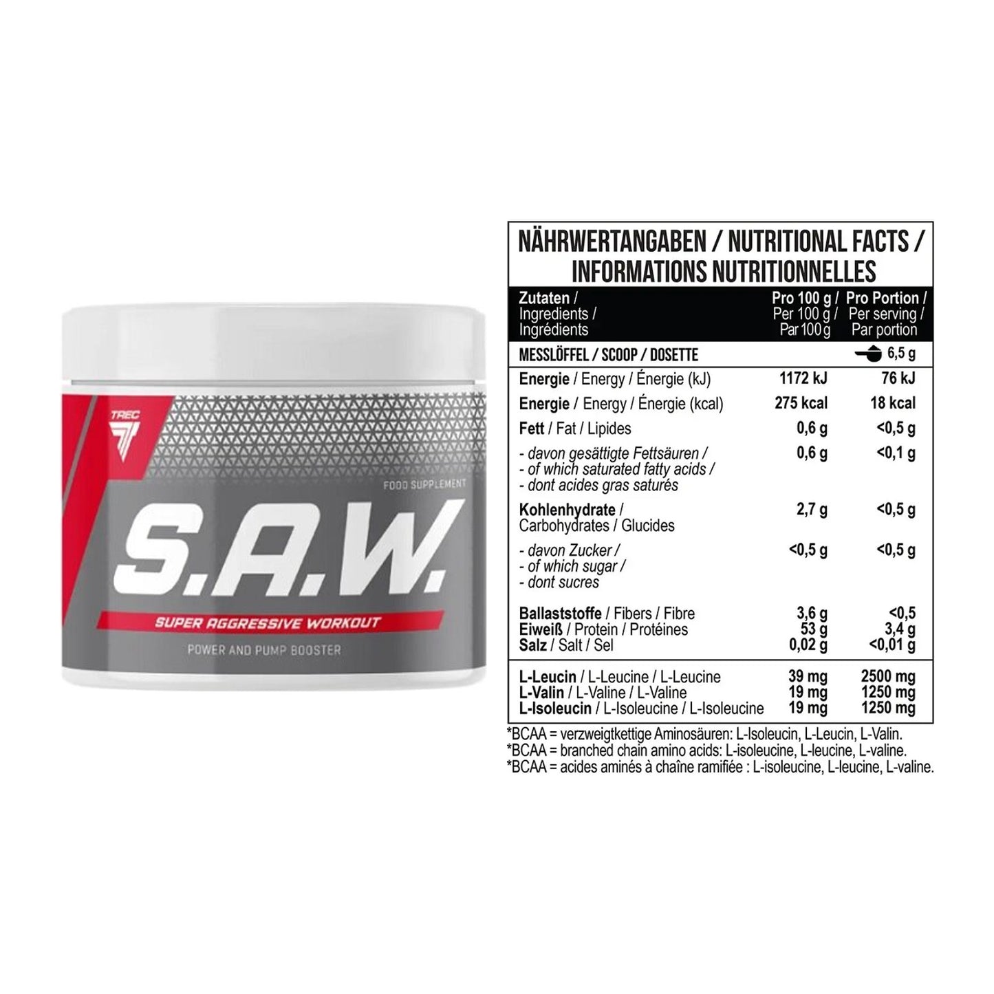 Trainings-Set: Trec Nutrition SAW Booster + MST BCAA Zero – alle enthaltenen Artikel