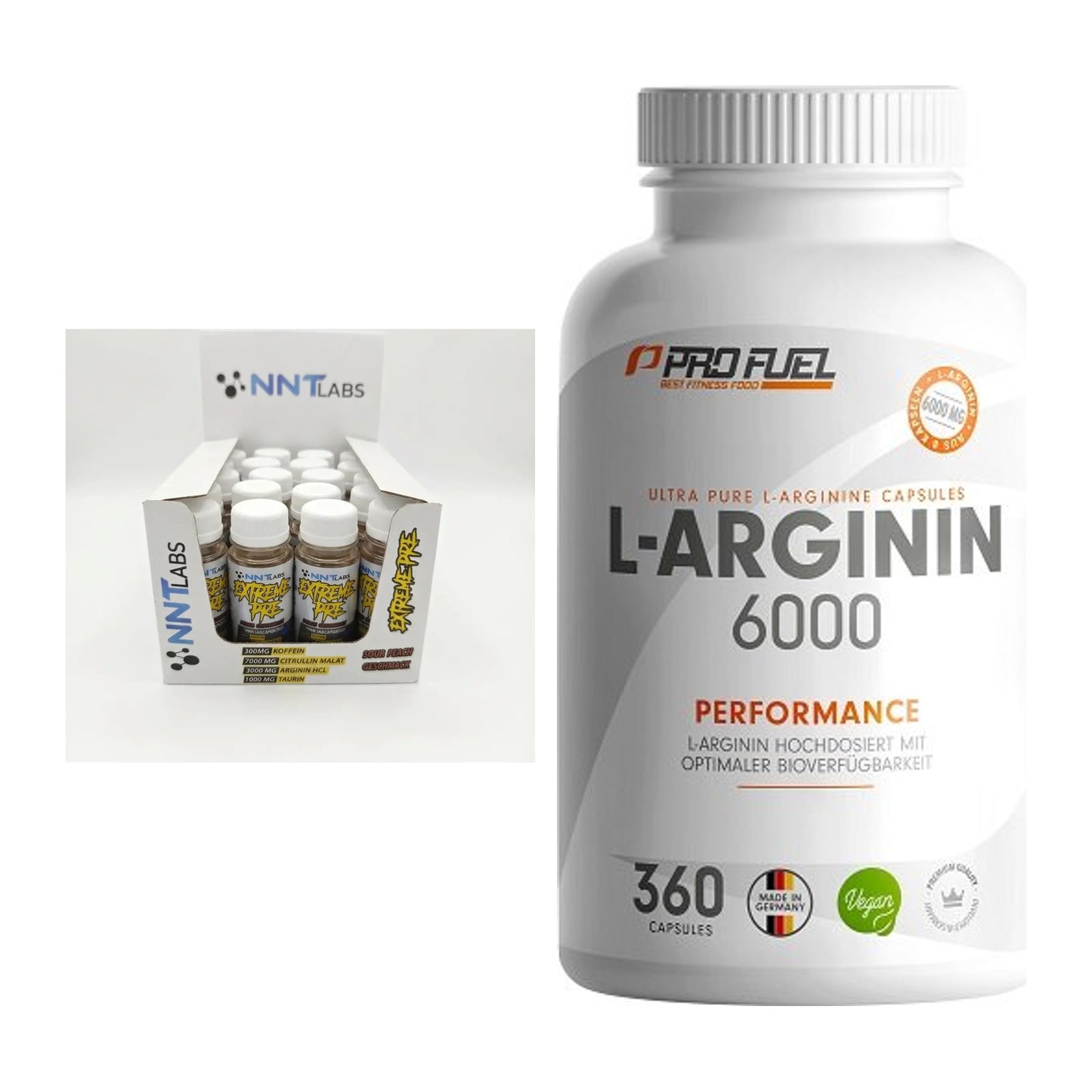 Trainings-Set: NNT Extreme Pre-Workout Shot + ProFuel L-Arginin 6000 – alle enthaltenen Artikel