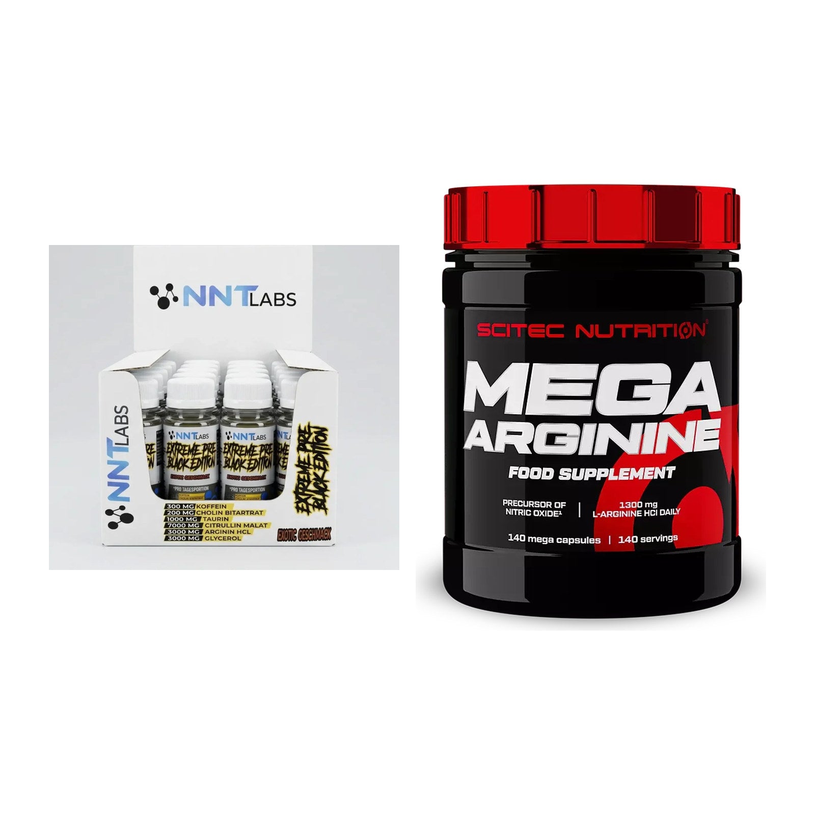 Trainings-Set: NNT Extreme Black Edition Shot + Scitec Mega Arginine – alle enthaltenen Artikel