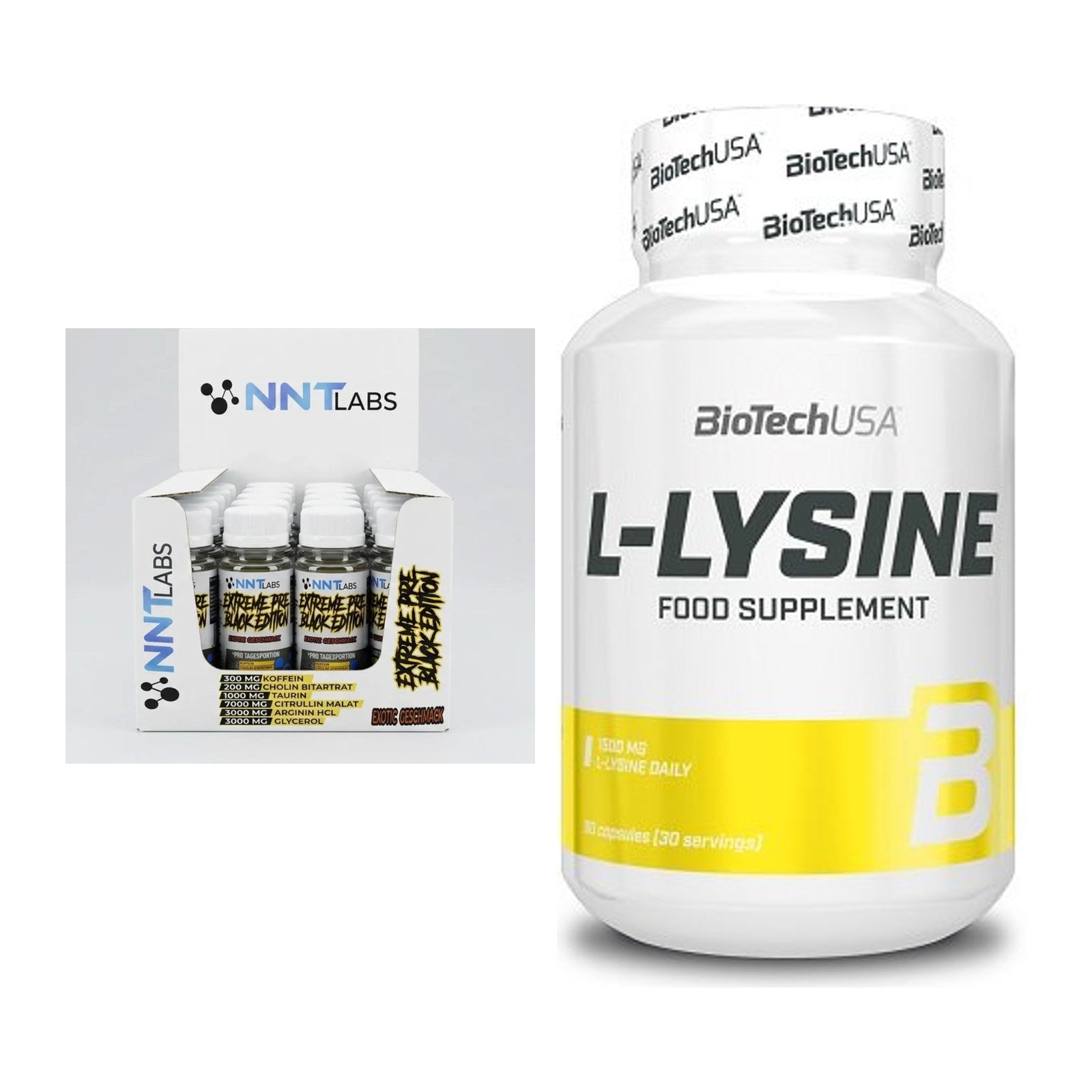 Trainings-Set: NNT Extreme Black Edition Shot + BioTech L-Lysine – alle enthaltenen Artikel