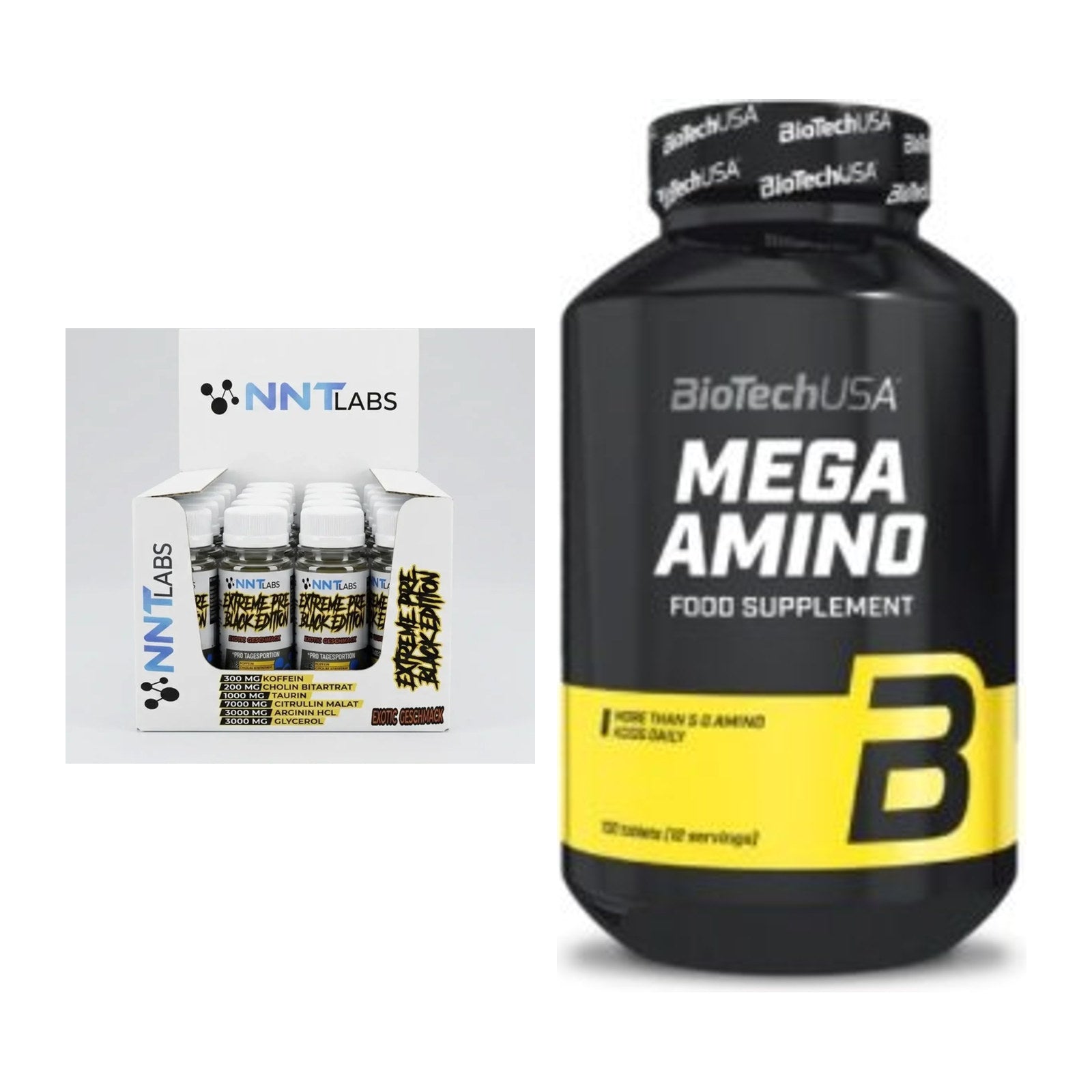 Trainings-Set: NNT Extreme Black Edition Shot + BioTech Mega Amino – alle enthaltenen Artikel