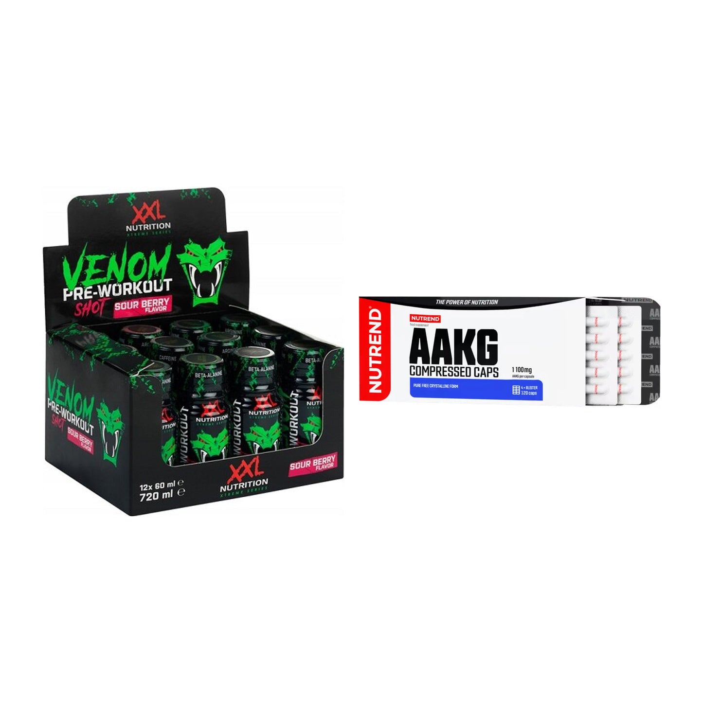 Trainings-Set: XXL Nutrition Venom Shot + Nutrend AAKG Compressed – alle enthaltenen Artikel