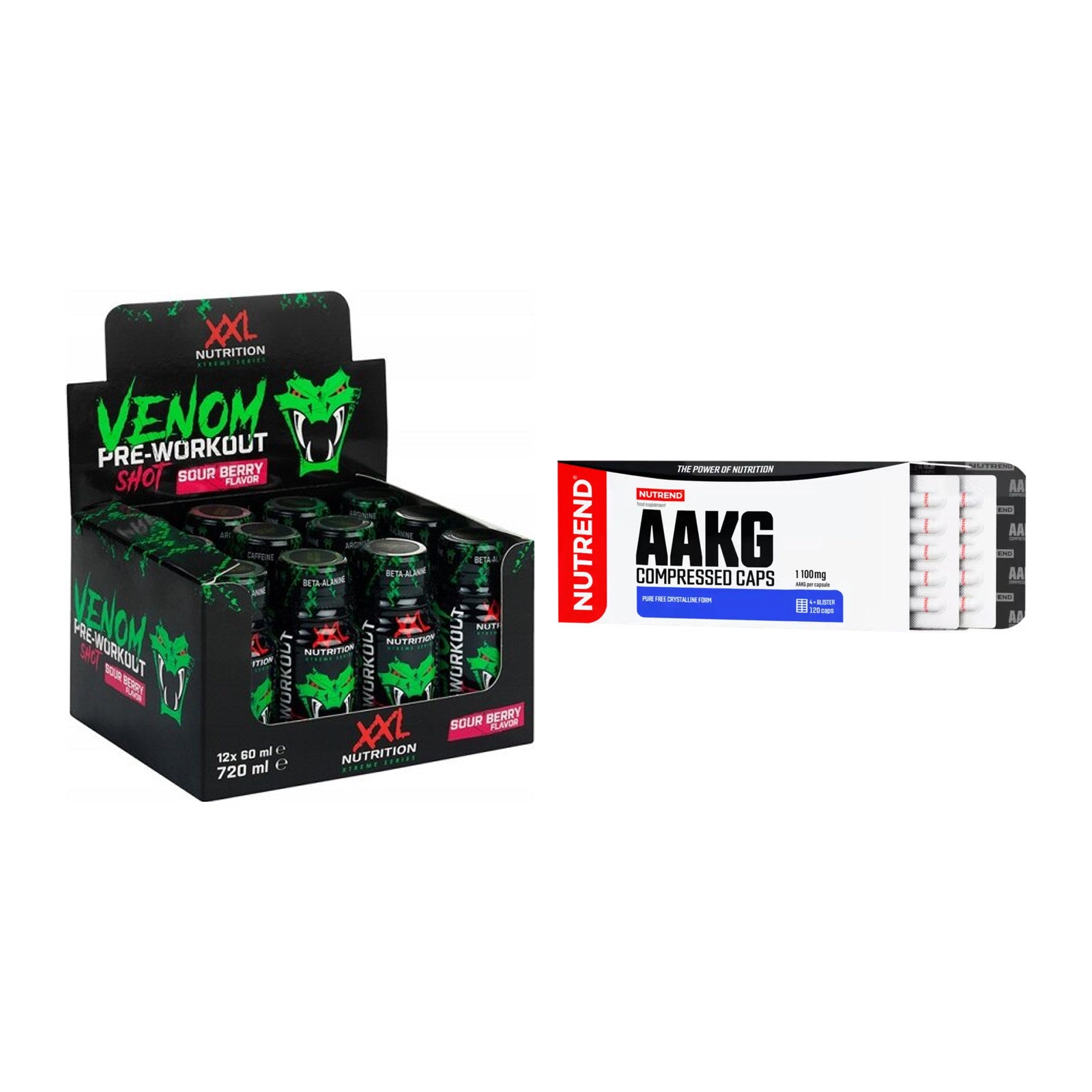 Trainings-Set: XXL Nutrition Venom Shot + Nutrend AAKG Compressed – alle enthaltenen Artikel