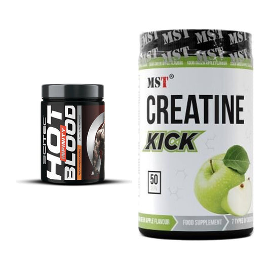Treningssett: Scitec Hot Blood INFINITY + MST Creatine Kick - alle varer inkludert