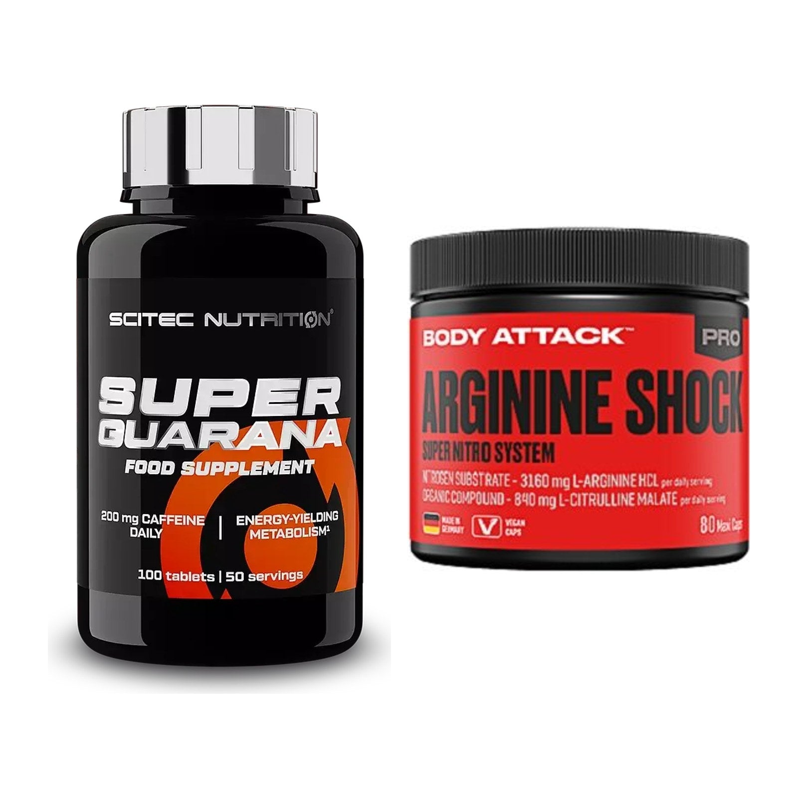 Trainings-Set: Scitec Super Guarana 100 + Body Attack Arginine Shock – alle enthaltenen Artikel