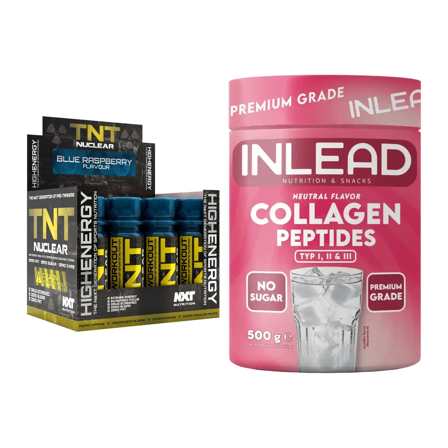 Trainings-Set: NXT Nutrition TNT Nuclear + INLEAD Collagen Peptides – alle enthaltenen Artikel