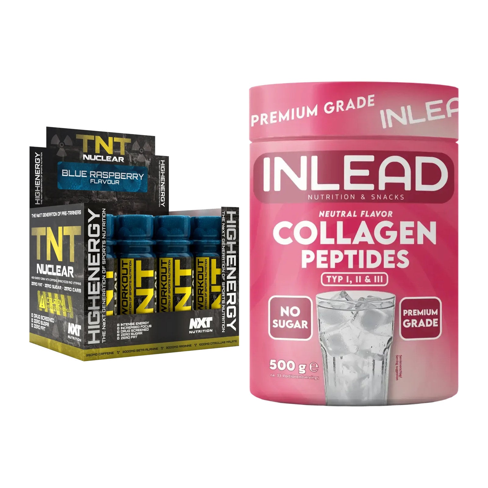 Trainings-Set: NXT Nutrition TNT Nuclear + INLEAD Collagen Peptides – alle enthaltenen Artikel