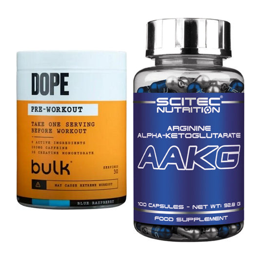 Trainings-Set: Bulk Dope Pre-Workout 30 Serv. + Scitec AAKG – alle enthaltenen Artikel