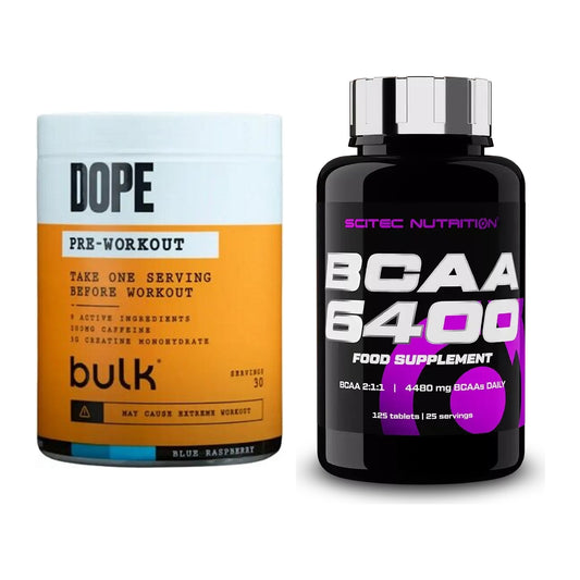 Trainings-Set: Bulk Dope Pre-Workout 30 Serv. + Scitec BCAA 6400 – alle enthaltenen Artikel