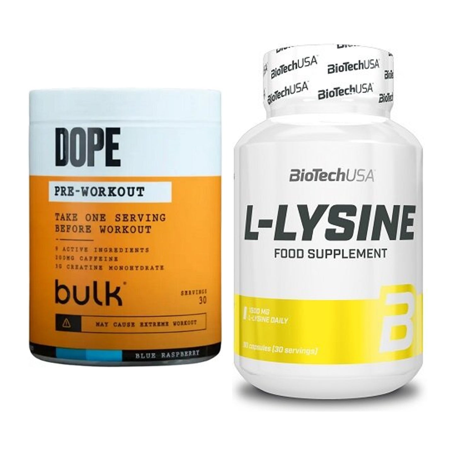 Trainings-Set: Bulk Dope Pre-Workout 30 Serv. + BioTech L-Lysine – alle enthaltenen Artikel