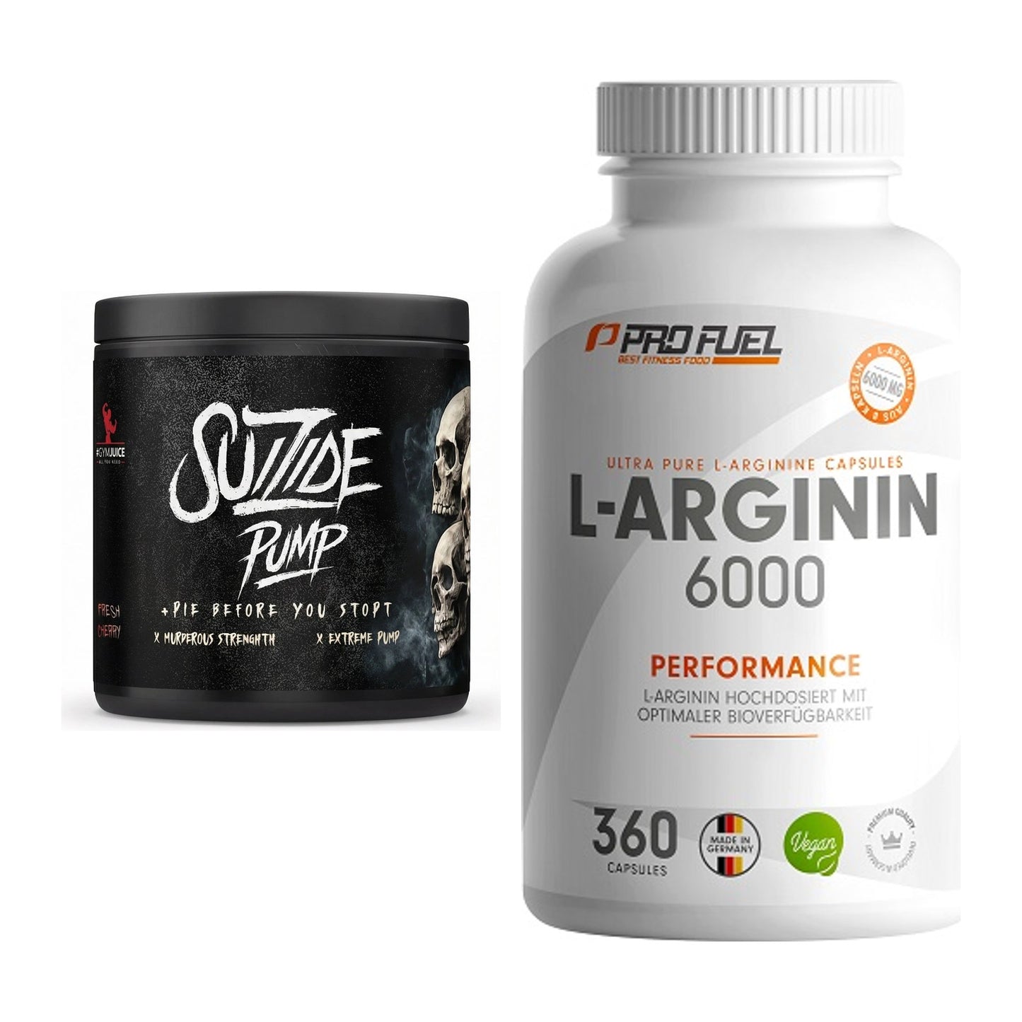 Trainings-Set: #GYMJUICE SUIZIDE PUMP + ProFuel L-Arginin 6000 – alle enthaltenen Artikel