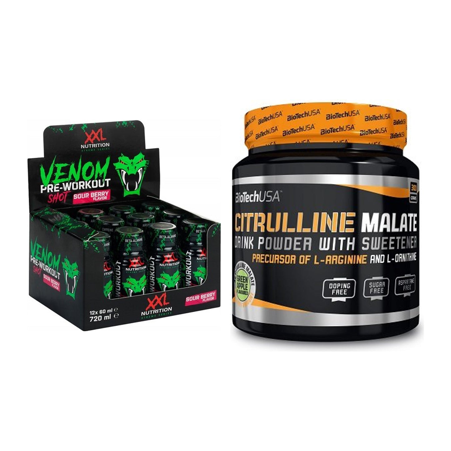 Trainings-Set: XXL Nutrition Venom Shot + BioTech Citrulline Malate – alle enthaltenen Artikel