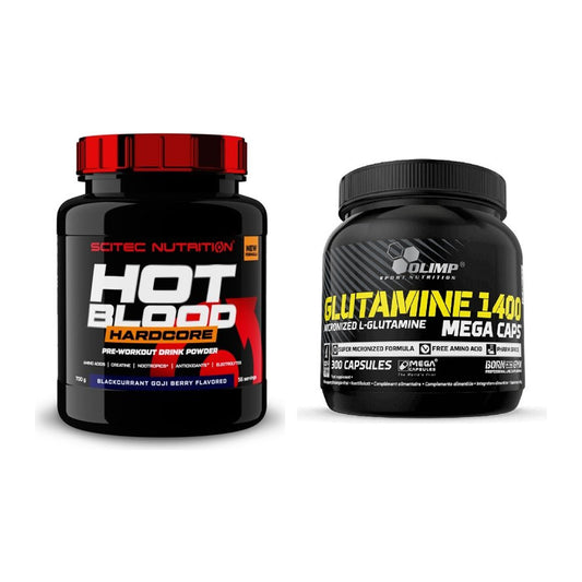 Trainings-Set: Scitec Hot Blood Hardcore + Olimp L-Glutamine Mega Caps – alle enthaltenen Artikel