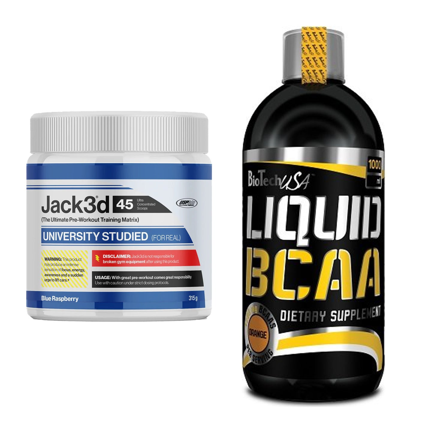 Trainings-Set: USP Labs Jack3d 45 Serv. + BioTech Liquid BCAA 1000ml – alle enthaltenen Artikel