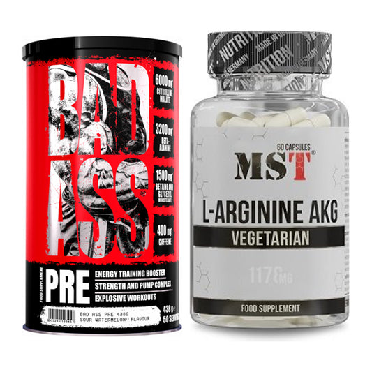 Trainings-Set: BAD ASS Pre + MST Arginin AAKG 1178mg – alle enthaltenen Artikel