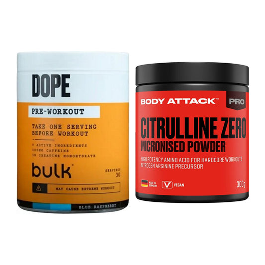 Trainings-Set: Bulk Dope Pre-Workout 30 + Body Attack 100 % – alle enthaltenen Artikel