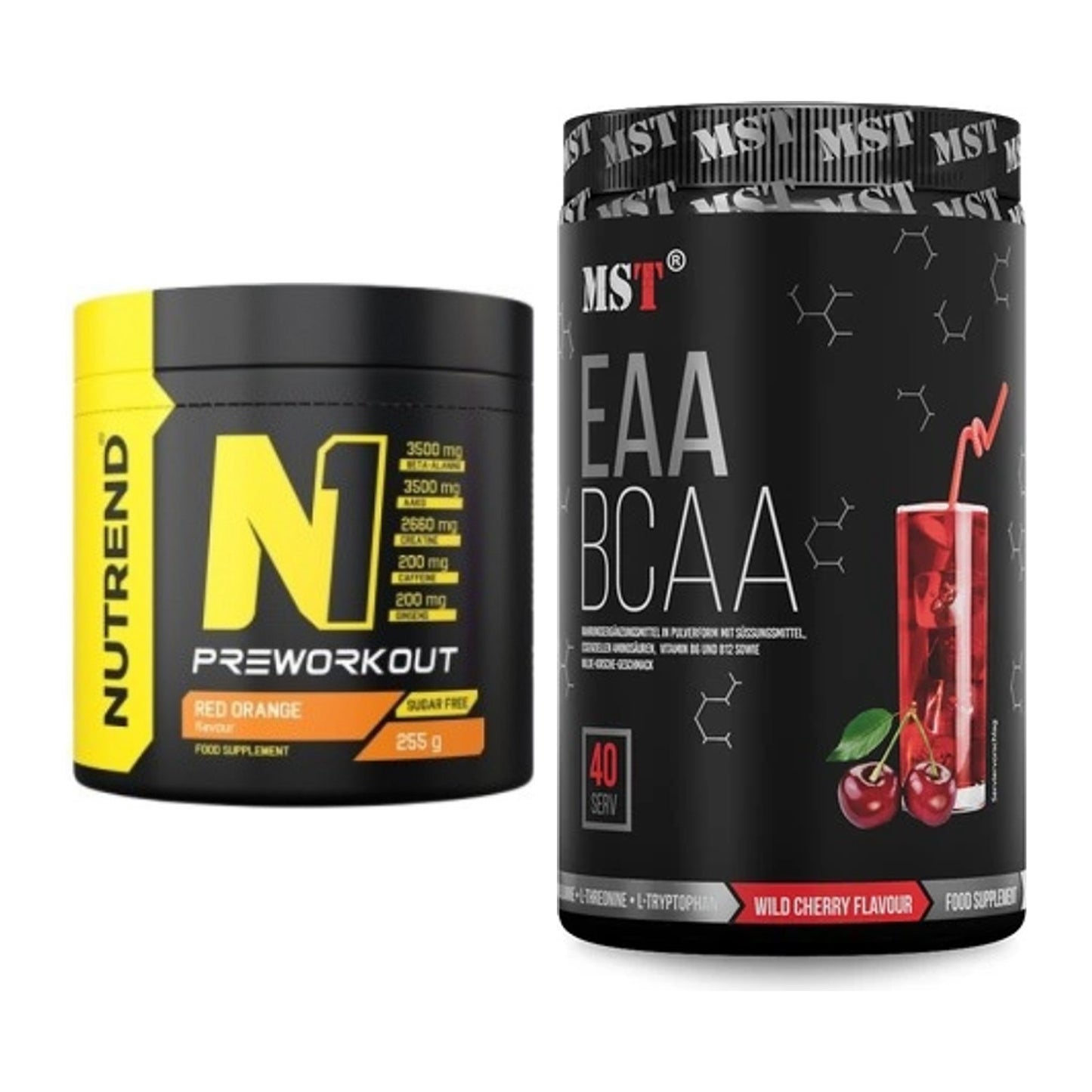 Trainings-Set: Nutrend N1 Preworkout 255g NEU + MST EAA & BCAA – alle enthaltenen Artikel