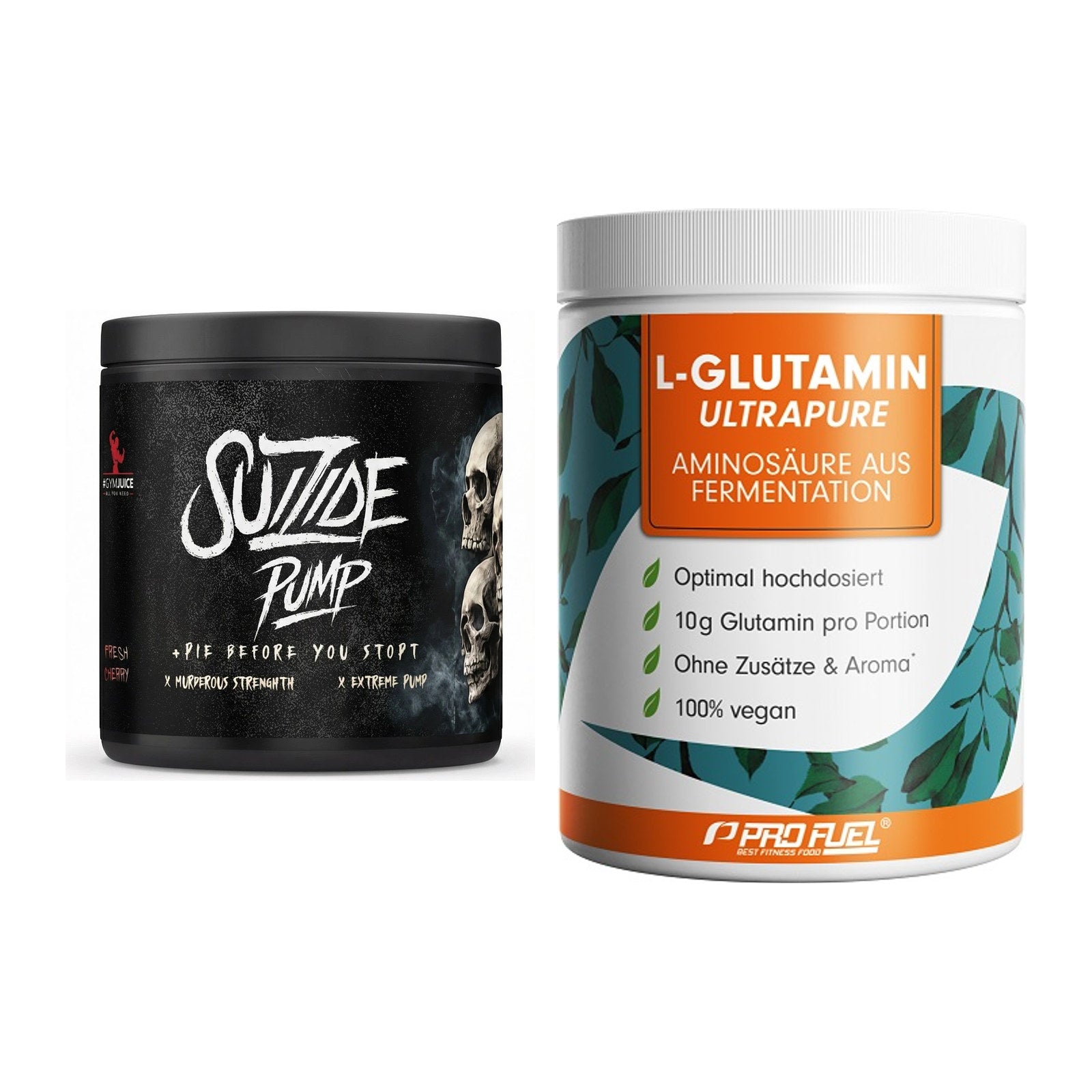 Trainings-Set: #GYMJUICE SUIZIDE PUMP + ProFuel Glutamin Ultrapure – alle enthaltenen Artikel