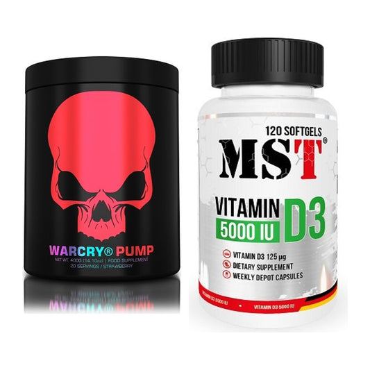 Trainings-Set: Genius Nutrition Warcry + MST Vitamin D3 5000IU 120 – alle enthaltenen Artikel
