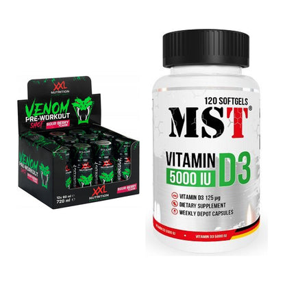 Trainings-Set: XXL Nutrition Venom Shot + MST Vitamin D3 5000IU 120 – alle enthaltenen Artikel