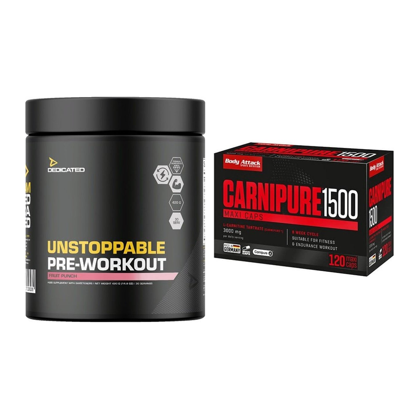 Trainings-Set: Dedicated Unstoppable + Body Attack Carnipure 1500 – alle enthaltenen Artikel