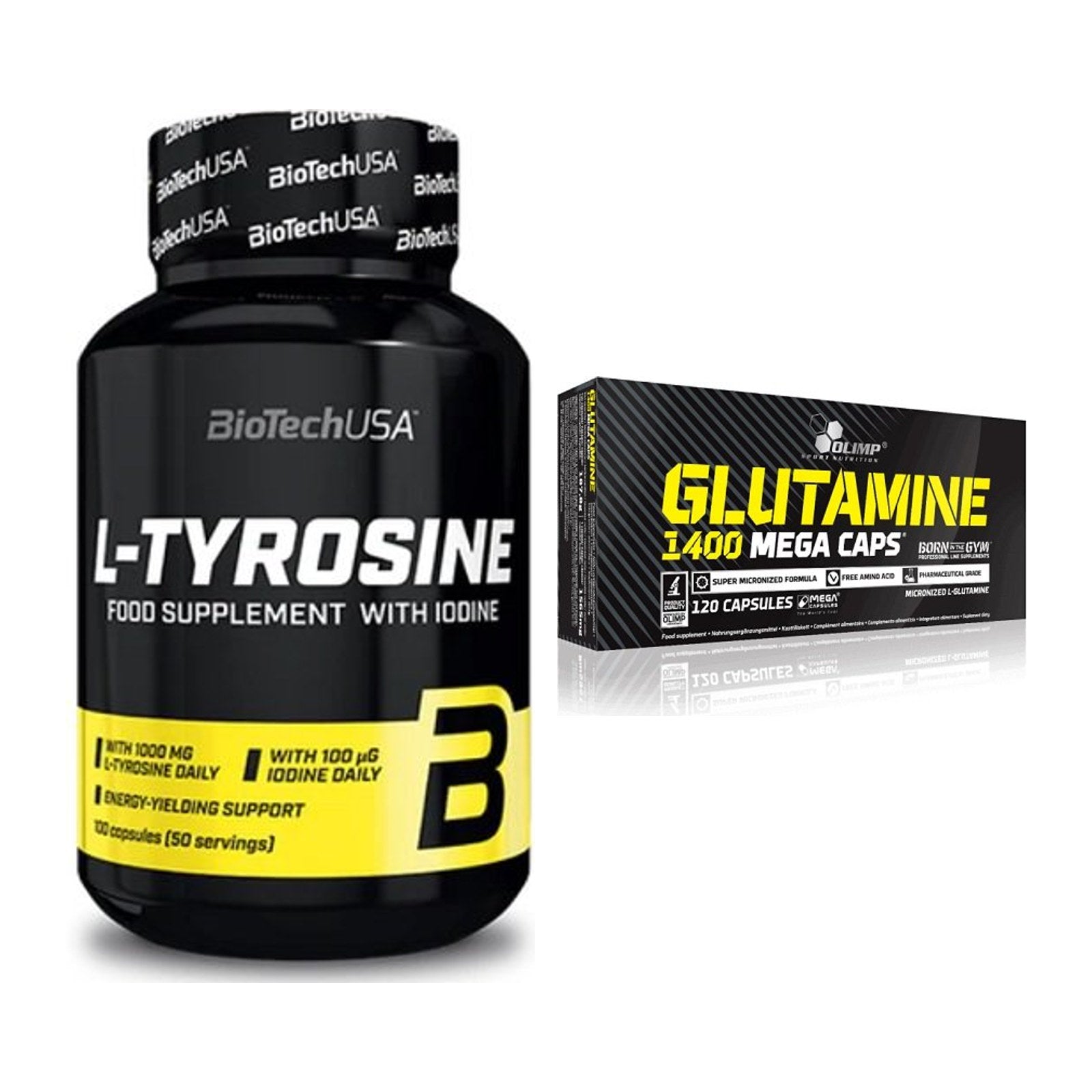 Trainings-Set: BioTech Tyrosine + Olimp L-Glutamine Mega Caps – alle enthaltenen Artikel