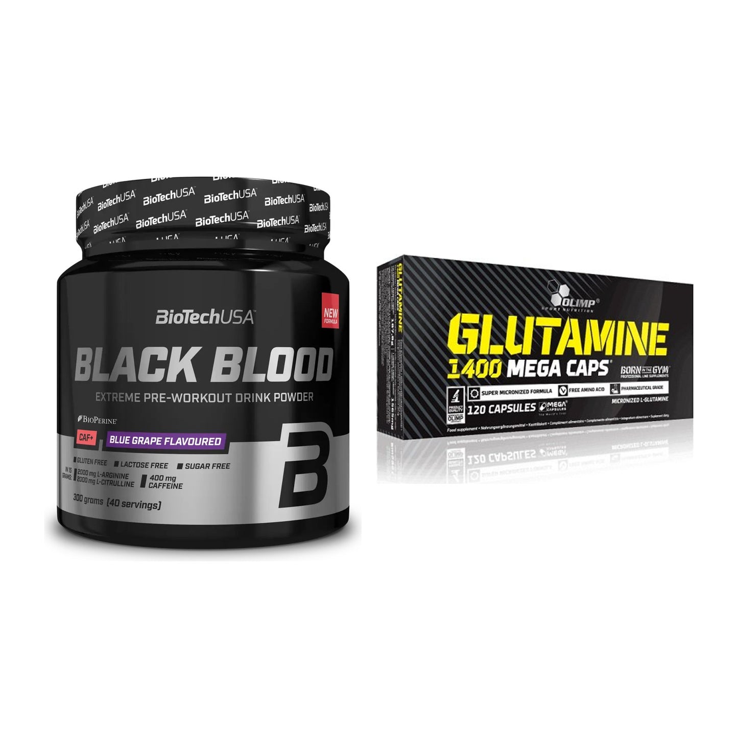 Trainings-Set: BioTech Black Blood CAF + Olimp L-Glutamine Mega – alle enthaltenen Artikel