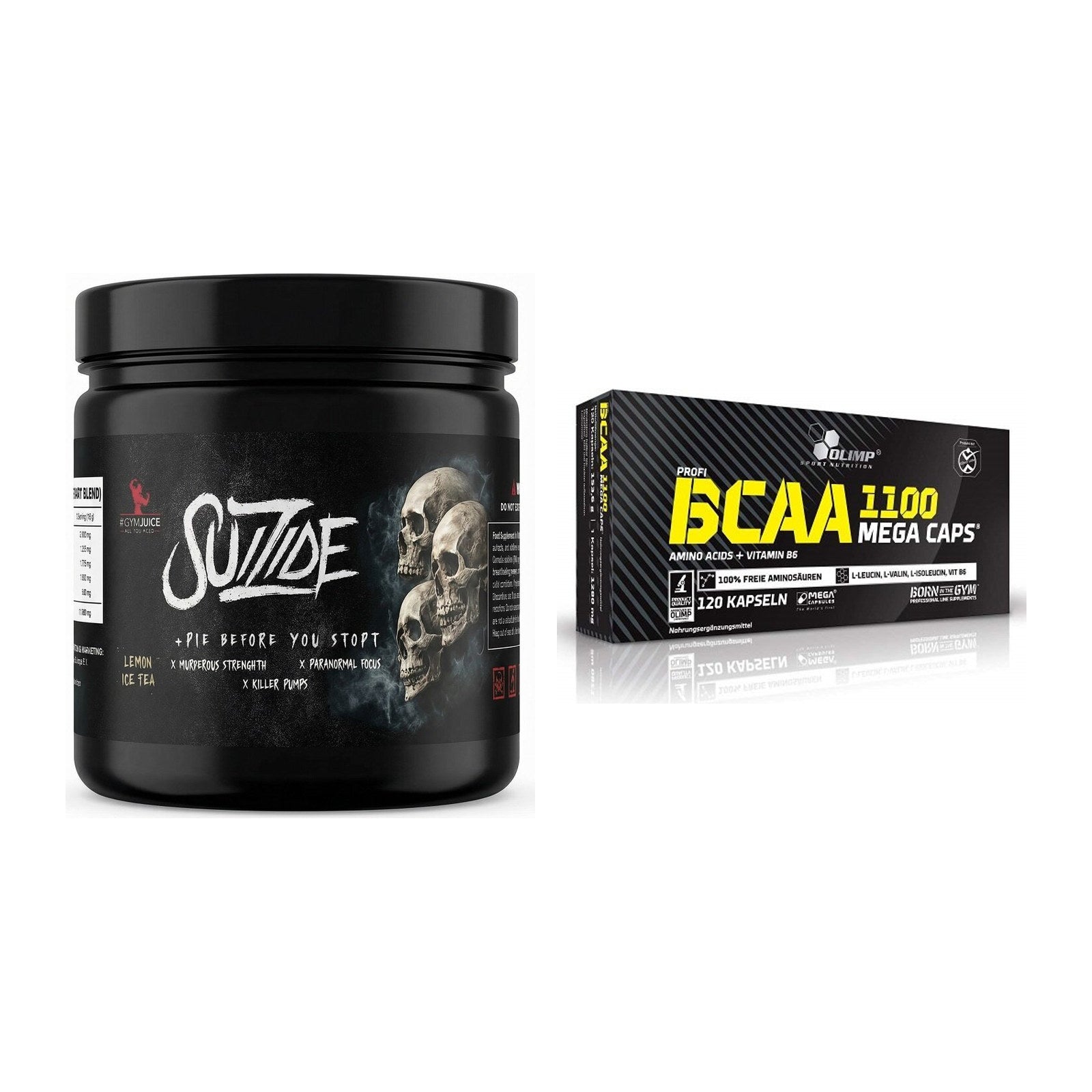 Trainings-Set: #GYMJUICE SUIZIDE Booster 270g + Olimp BCAA Mega Caps – alle enthaltenen Artikel