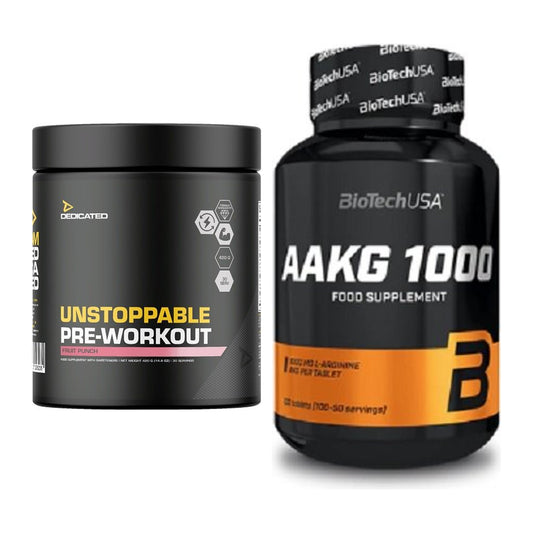 Trainings-Set: Dedicated Unstoppable + BioTech AAKG 1000mg 100 Tabl. – alle enthaltenen Artikel