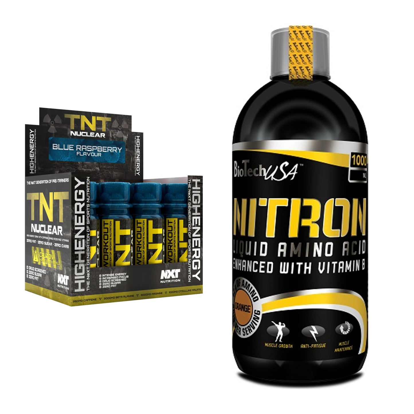 Trainings-Set: NXT Nutrition TNT Nuclear Shots + BioTech Liquid Amino – alle enthaltenen Artikel