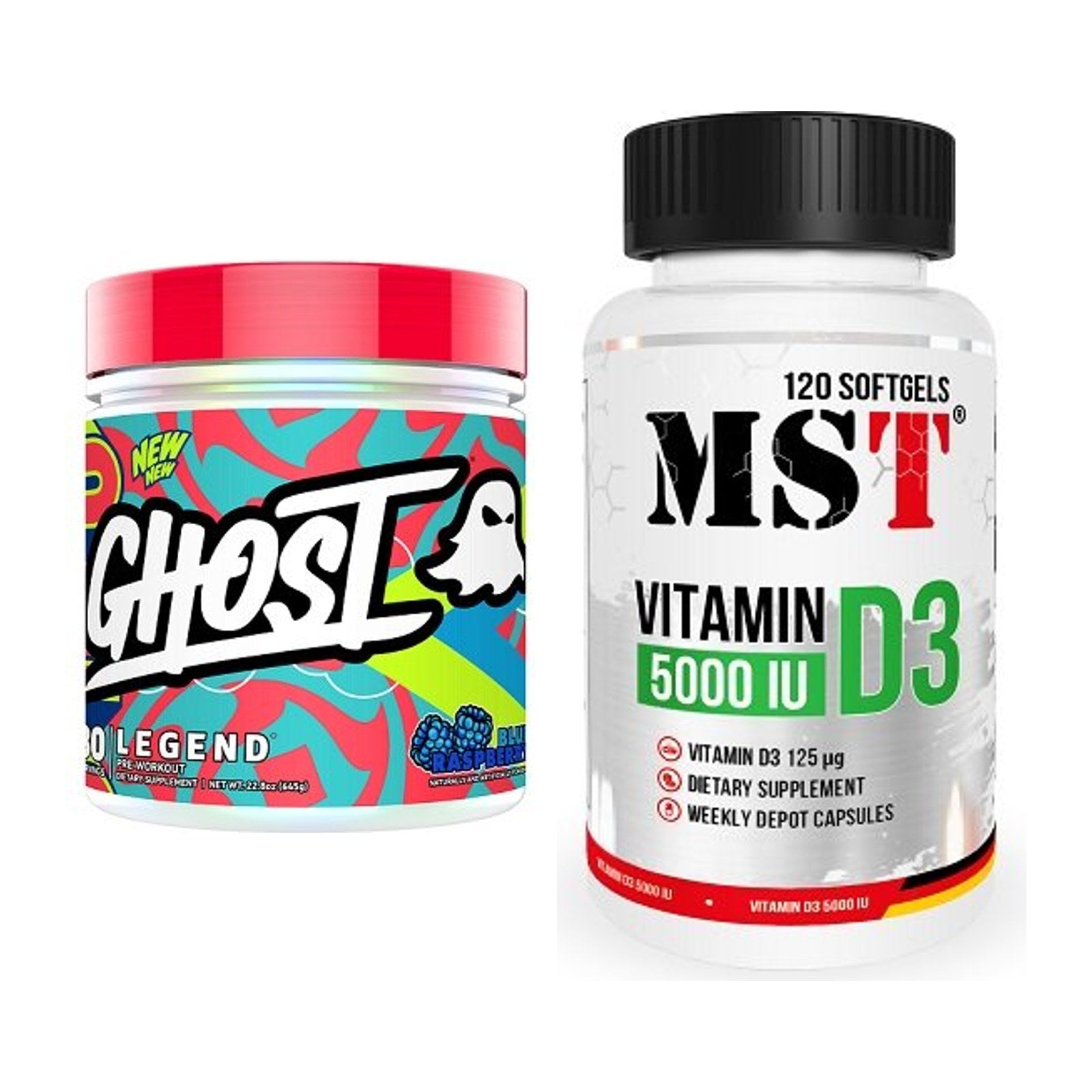 Trainingsset: Ghost Legend V4 30 Serv. + MST Vitamine D3 5000IU 120 - alle artikelen inbegrepen