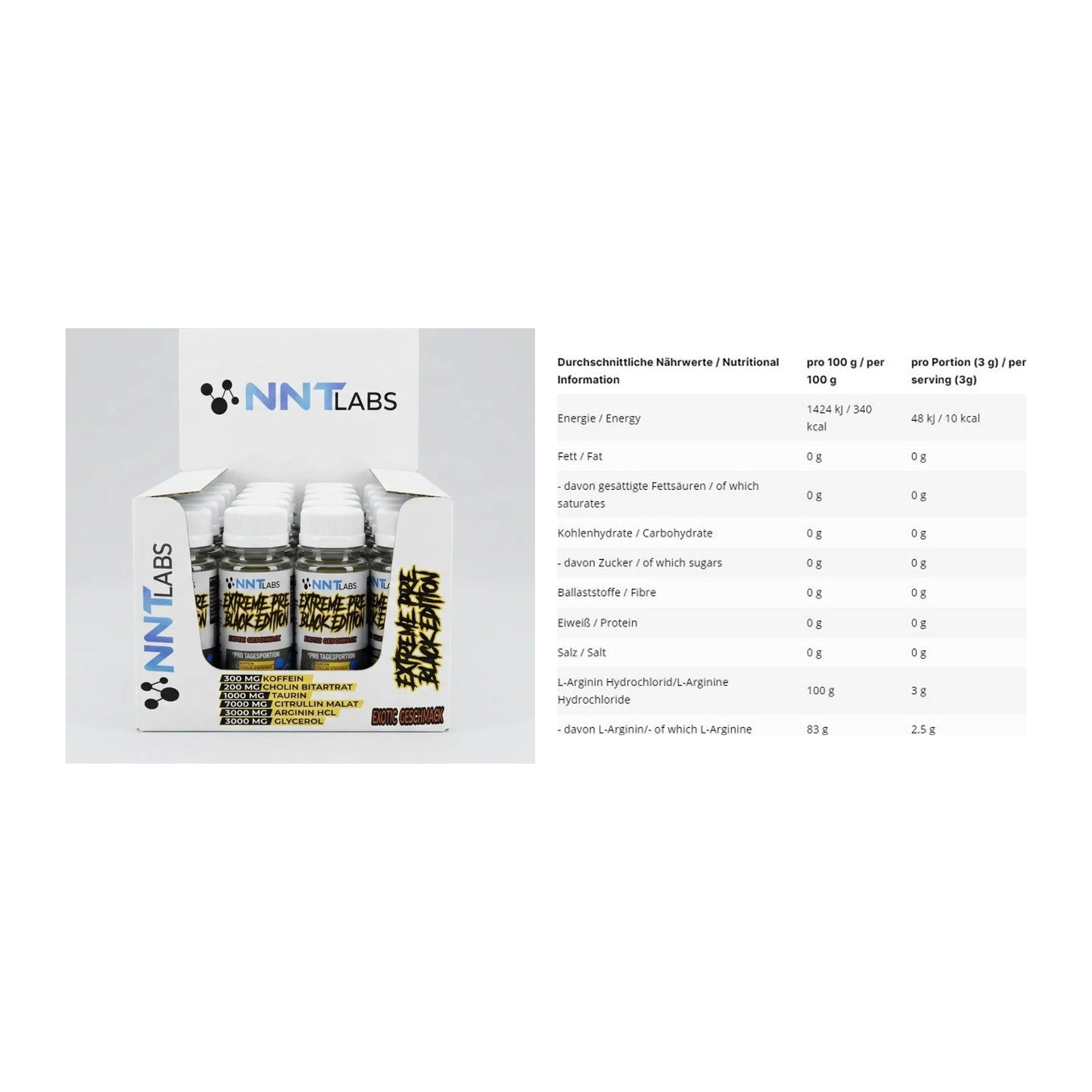 Trainings-Set: NNT Extreme Black Edition Shot + INLEAD L-Arginin HCL – alle enthaltenen Artikel