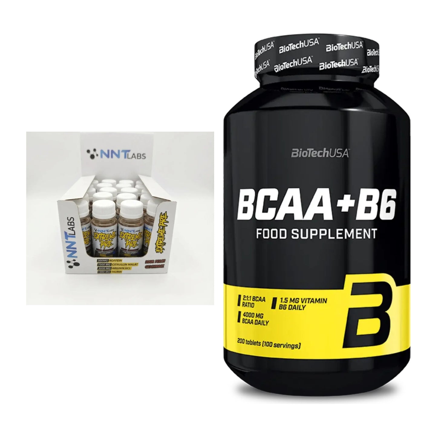 Trainings-Set: NNT Extreme Pre-Workout Shot + BioTech BCAA+B6 200 Tabl – alle enthaltenen Artikel