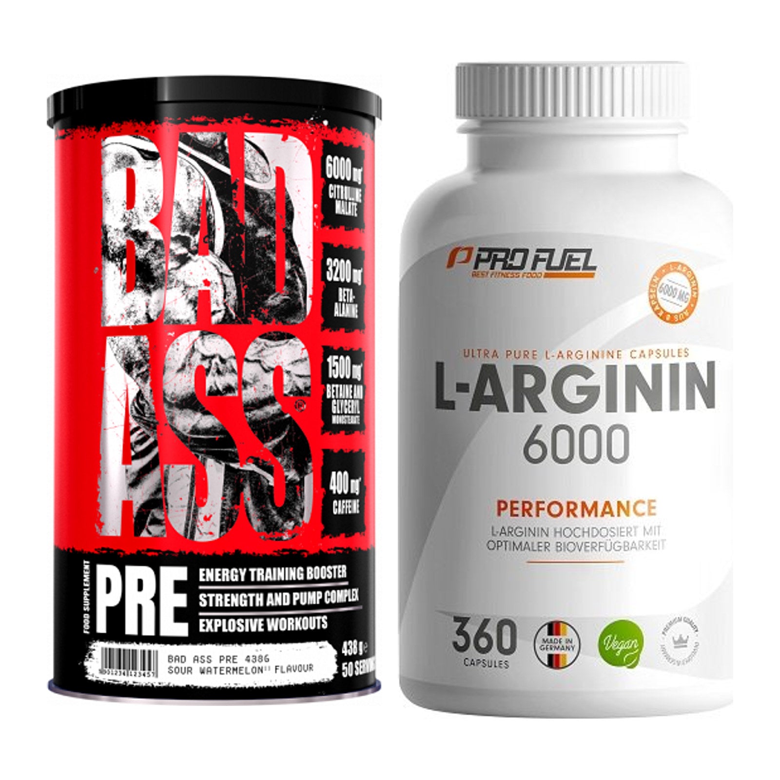 Trainings-Set: BAD ASS Pre + ProFuel L-Arginin 6000 – alle enthaltenen Artikel