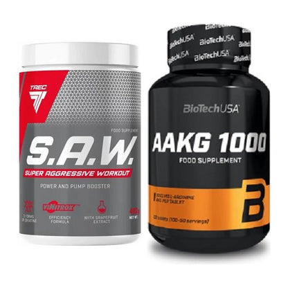 Trainings-Set: Trec Nutrition SAW Booster + BioTech AAKG 1000mg 100 – alle enthaltenen Artikel