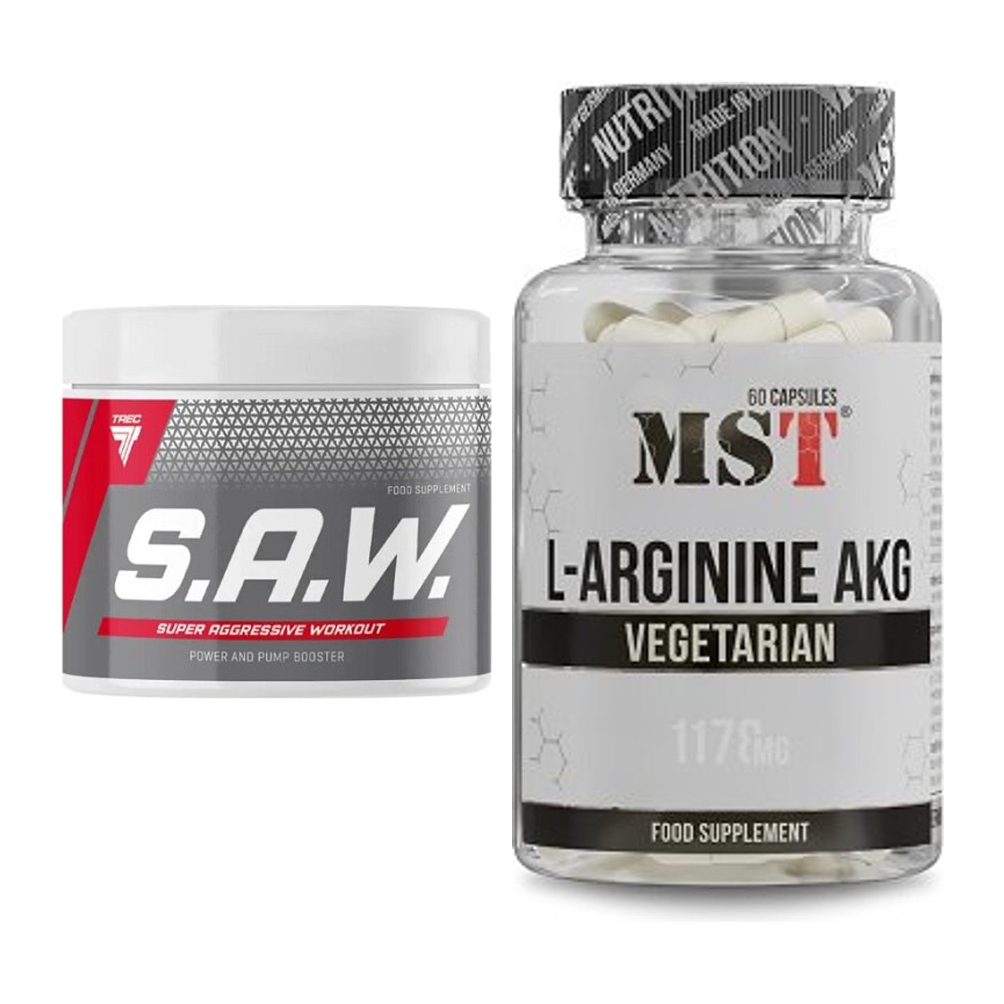 Trainings-Set: Trec Nutrition SAW Booster + MST Arginin AAKG 1178mg – alle enthaltenen Artikel