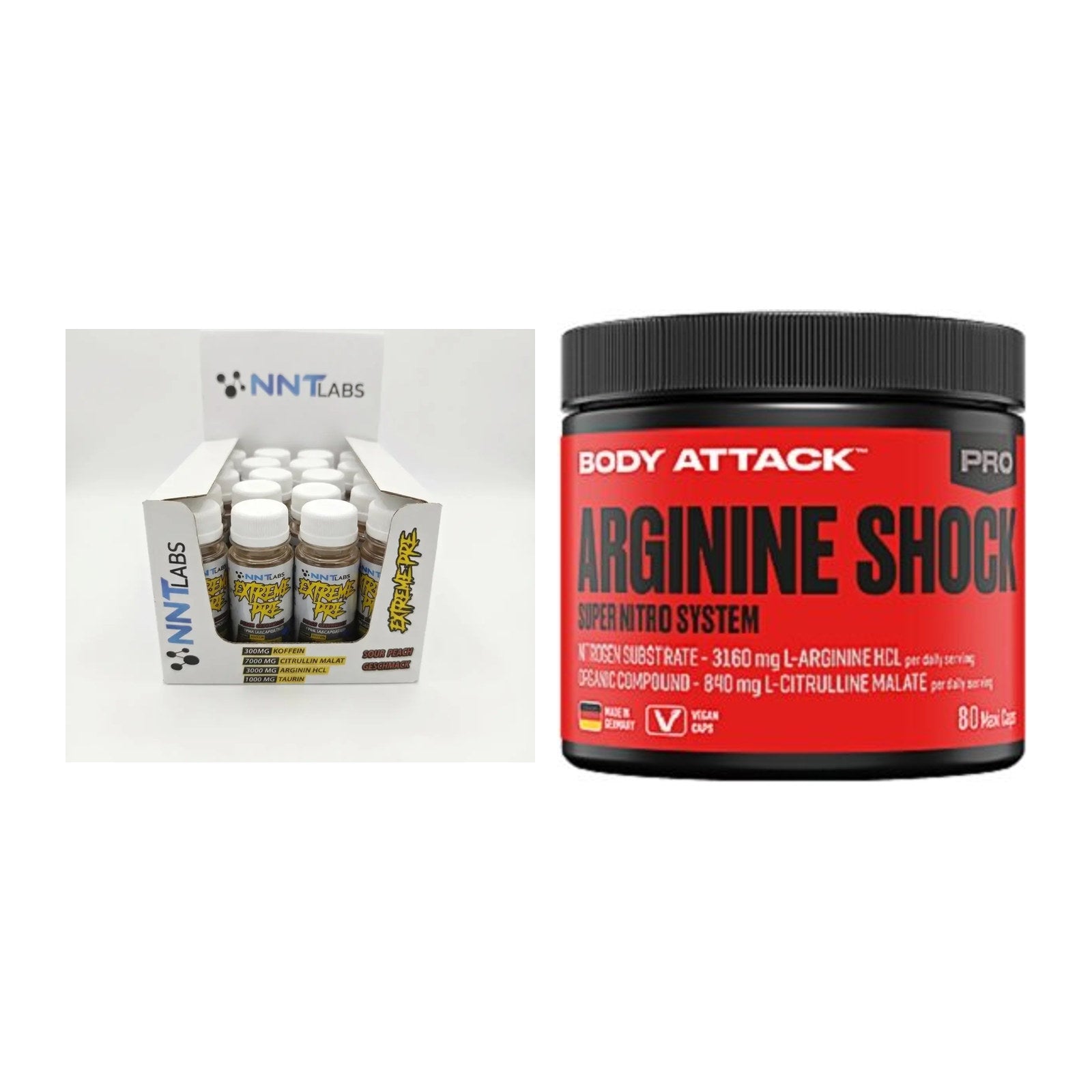 Trainings-Set: NNT Extreme Pre-Workout + Body Attack Arginine Shock – alle enthaltenen Artikel