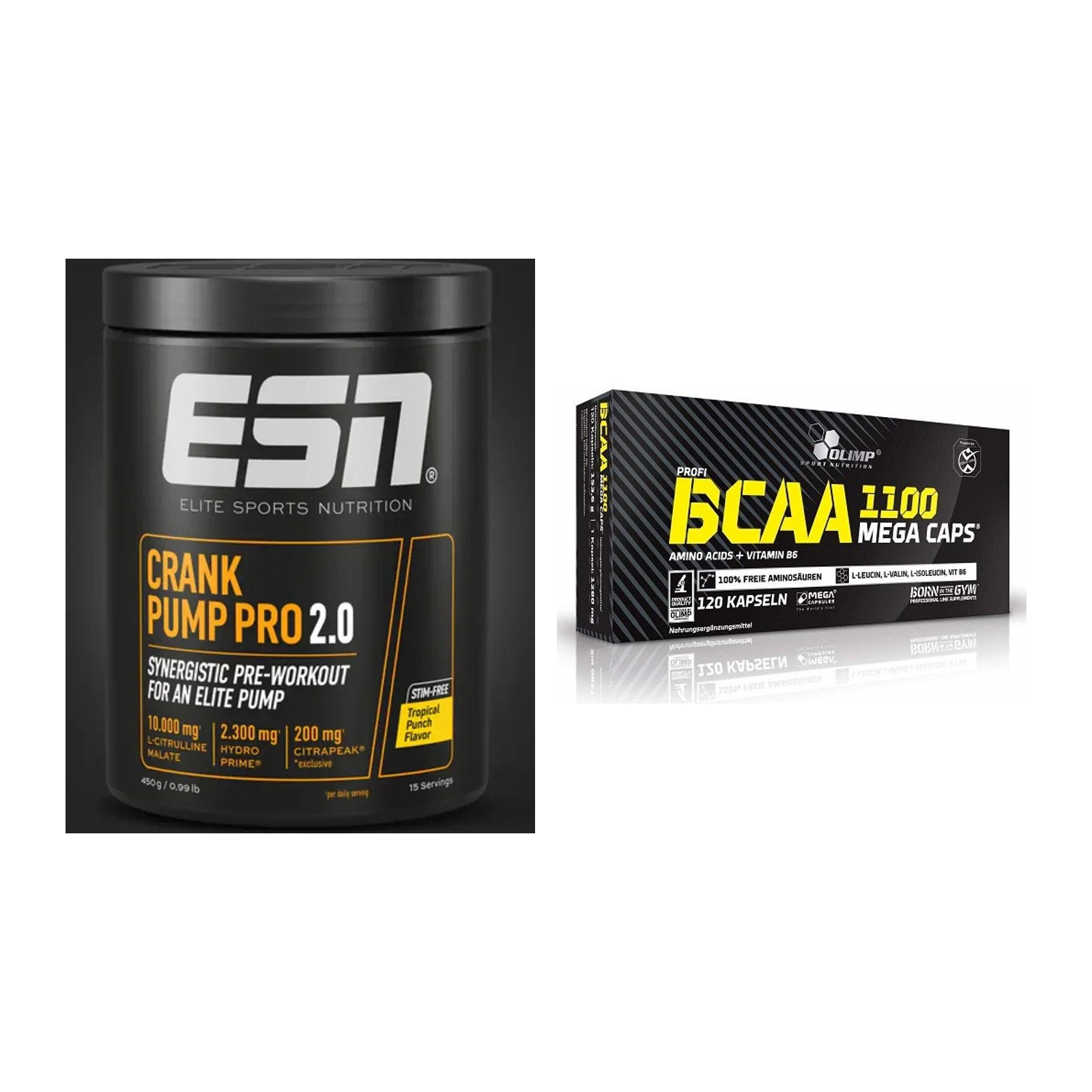 Trainings-Set: ESN Crank Pump Pro 2.0 + Olimp BCAA Mega Caps – alle enthaltenen Artikel