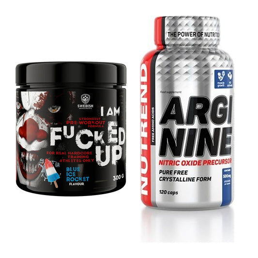 Kit d'entraînement : Suppléments suédois Fucked Up + Nutrend Arginine - tous les éléments inclus