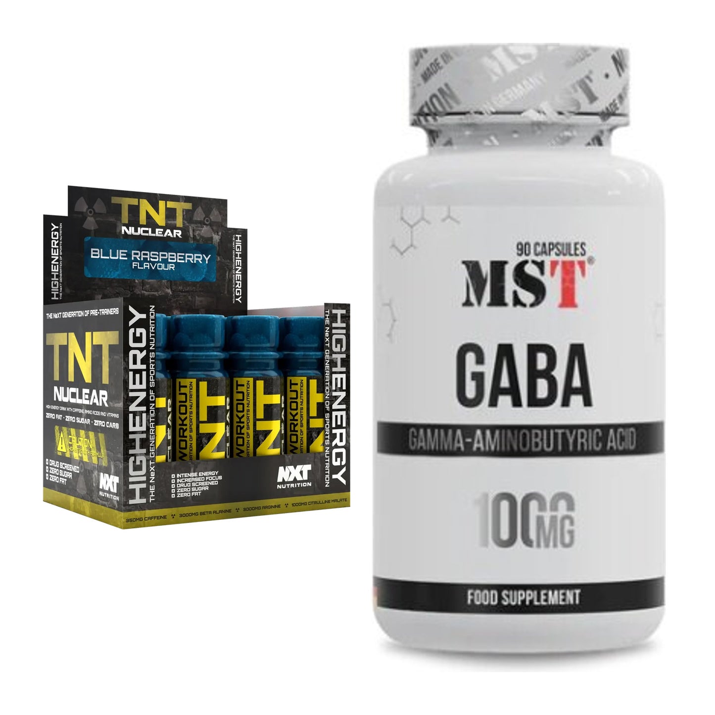 Trainings-Set: NXT Nutrition TNT Nuclear Shots + MST GABA 1000mg – alle enthaltenen Artikel